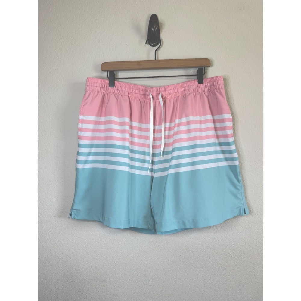 Chubbies Blue 5.5" Inseam Pink White Stripe Pull On Swim Shorts Trunks Size XXL